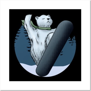 Funny polar bear as a snowboarder Posters and Art